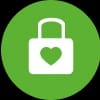 a green circle with a heart lock icon